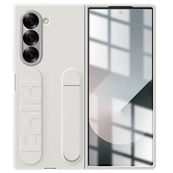 Samsung Galaxy Z Fold 6 Matte Skin Feel Band & Stand Case with Inbuilt Tempered Glass - White