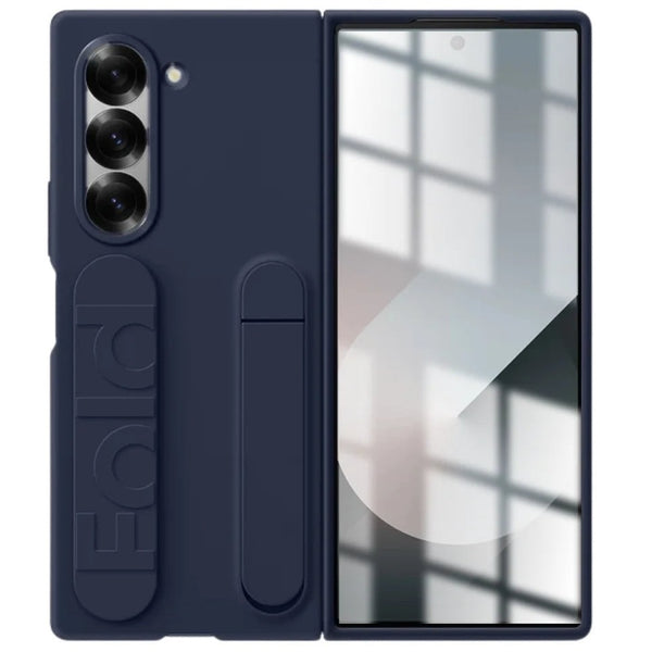 Samsung Galaxy Z Fold 6 Matte Skin Feel Band & Stand Case with Inbuilt Tempered Glass - Blue