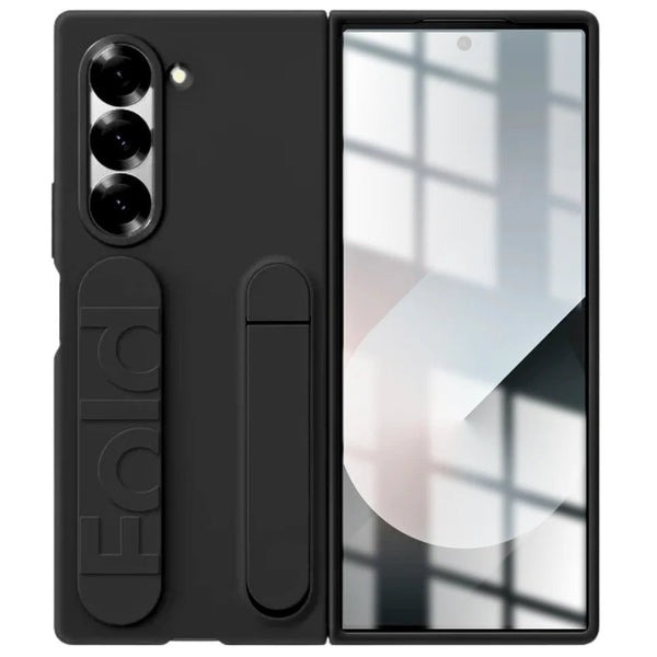 Samsung Galaxy Z Fold 6 Matte Skin Feel Band & Stand Case with Inbuilt Tempered Glass - Black