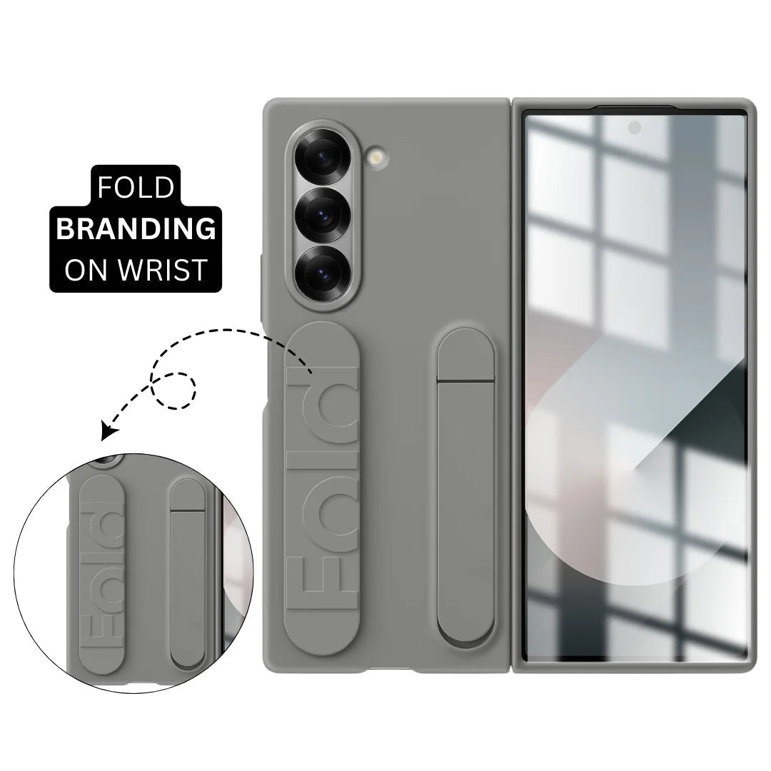 Samsung galaxy Z Fold6 Matte Skin Feel Case with Inbuilt Band & Stand - Gray