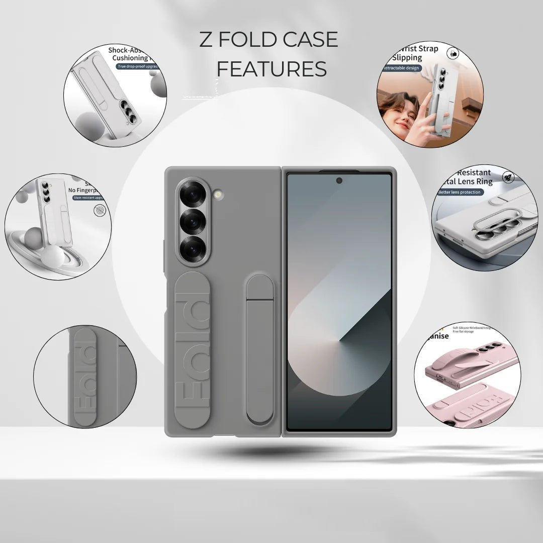 Samsung galaxy Z Fold6 Matte Skin Feel Case with Inbuilt Band & Stand - Gray