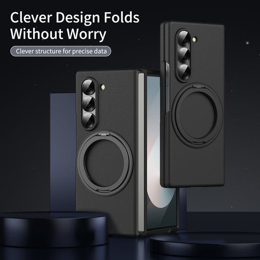 Samsung Galaxy Z Fold 6 Thunderbolt 360 Metal Rotating Holder Shockproof Case with Front Glass Protection - Black