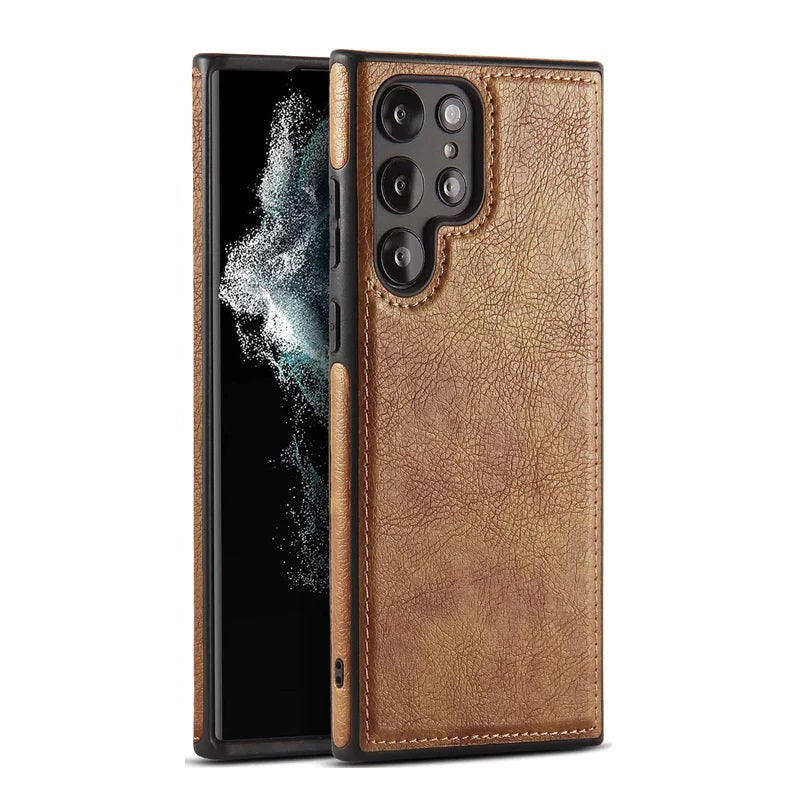 Samsung Galaxy S22 Ultra PU Leather Case with Drop Protection - Brown