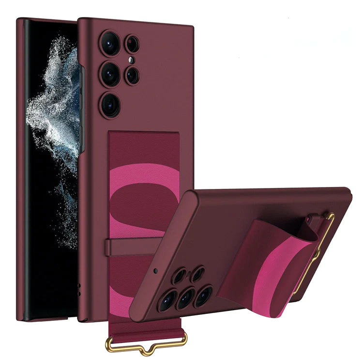 Samsung Galaxy S23 Ultra Slim Hard PC with Wrist Strap Holder Case Wine