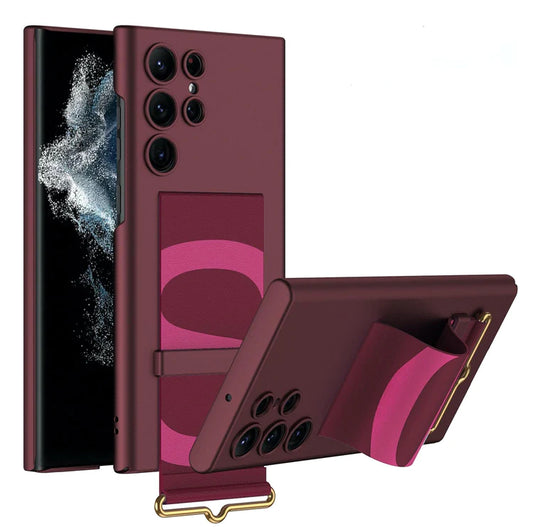 Samsung Galaxy S23 Ultra Slim Hard PC with Wrist Strap Holder Case Wine
