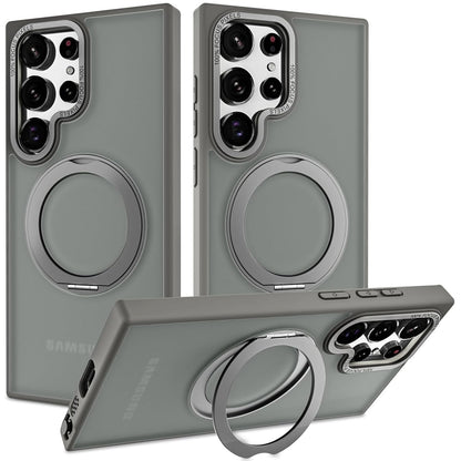 Samsung Galaxy S23 Ultra Shockproof Translucent Matte Case with 360° Rotatable Magnetic Magsafe Ring & Kickstand - Gray