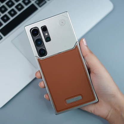 Samsung Galaxy S24 Ultra Aero Flex Metal Frameless Leather Case with Built-in Magsafe & Aroma - Brown