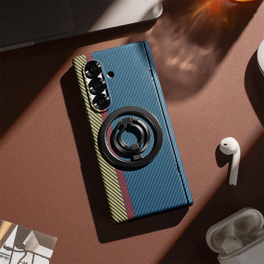 Samsung Galaxy Z Fold 7 Dual Shade Carbon Case with HInge & Glass Protection (Detachable Magfit Stand Included) - Black/Blue