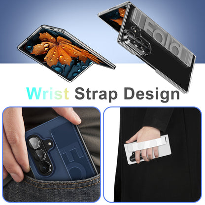 Samsung Galaxy Z Fold7 Matte Hard Case with Silicone Elastic Wrist Strap - Blue