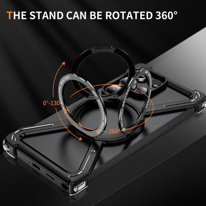 Samsung Galaxy S26 Ultra Frameless Metal Bumper Case with Magsafe & 360° Rotatable Ring & Kickstand - Black