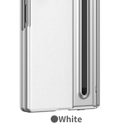 Samsung Galaxy Z Fold 6 Electroplating Leather Case with S Pen & Front Glass Protection - Whitesilver