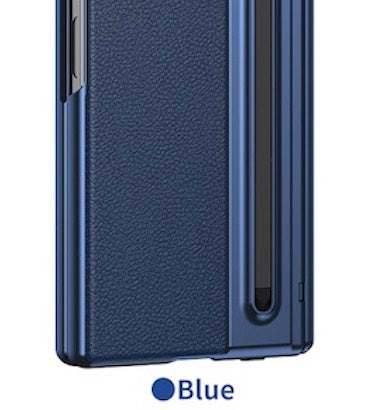Samsung Galaxy Z Fold 6 Electroplating Leather Case with S Pen & Front Glass Protection - Blue