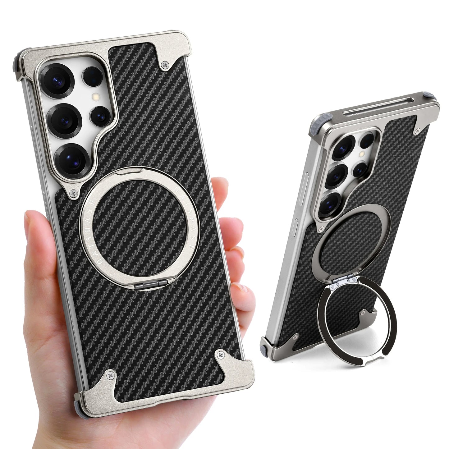 Samsung Galaxy S25 Ultra Framless Carbon Metal Bumper Case with Magsafe & 360 Stand - Titanium Gray