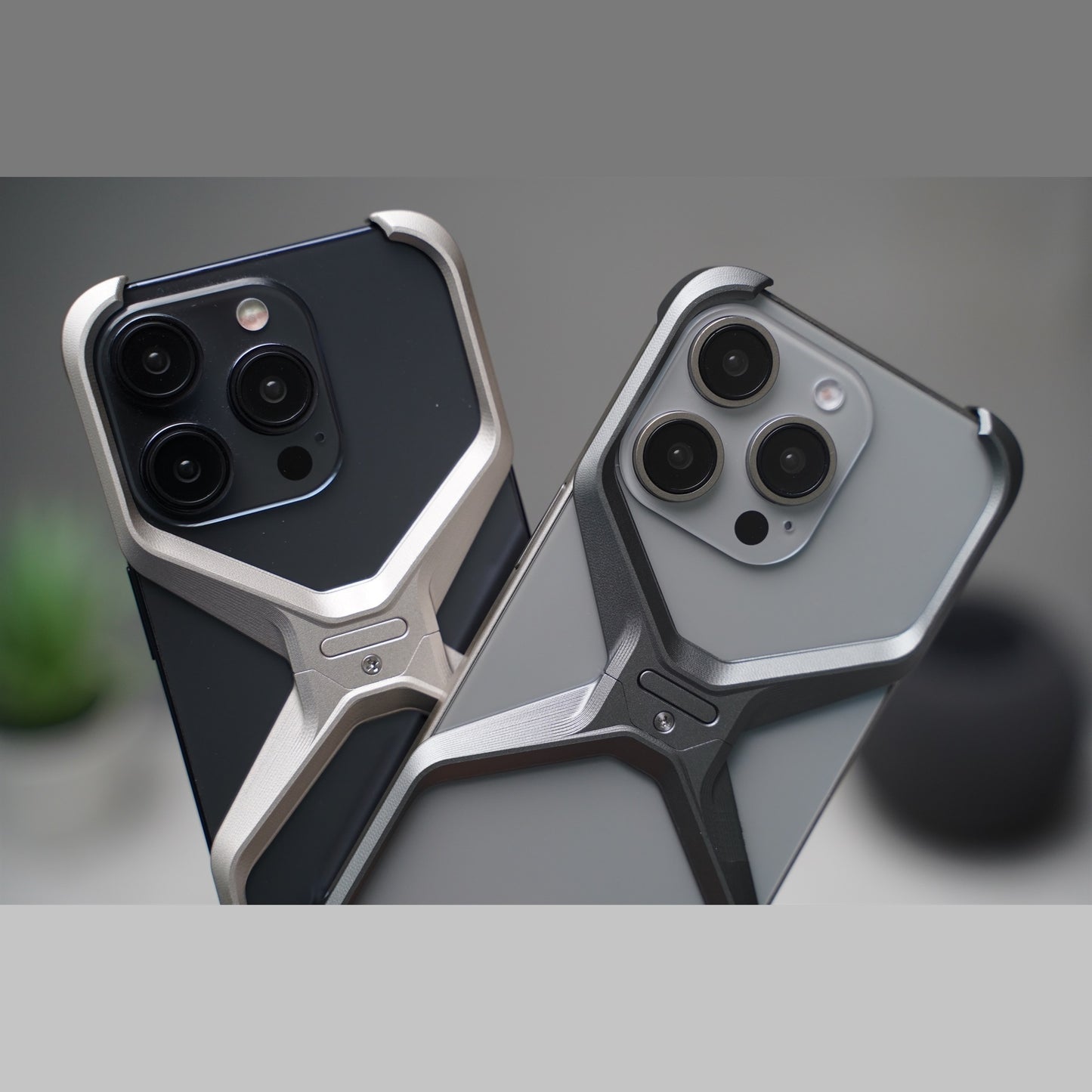 iPhone 16 Pro Max Metal Alloy X Shape Bumper Case - Titanium