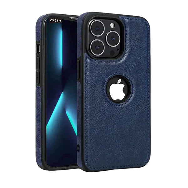 iPhone 13 Pro Classic PU Leather Case with Logo Cut - Blue