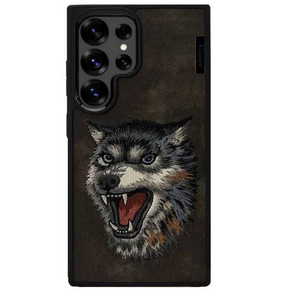 Samsung Galaxy S25 Ultra Nimmy Official Embroidery Leather Back Cover Case - Wolf