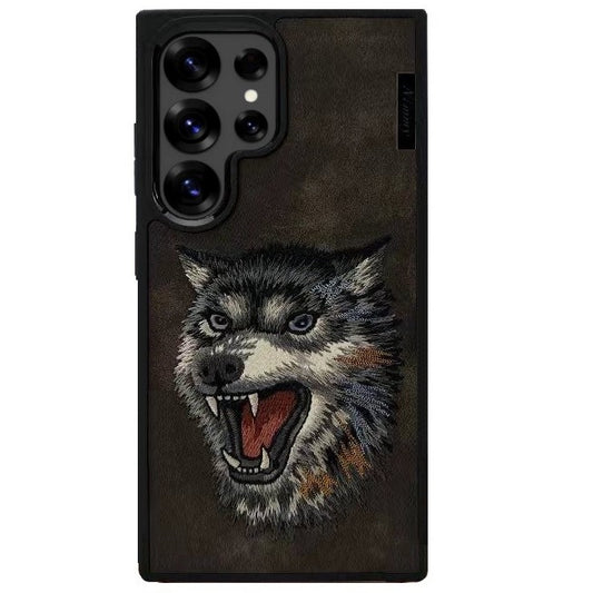 Samsung Galaxy S25 Ultra Nimmy Official Embroidery Leather Back Cover Case - Wolf