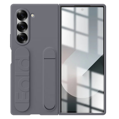 Samsung Galaxy Z Fold6 Matte Skin Feel Band & Stand Case with Inbuilt Tempered Glass - Gray