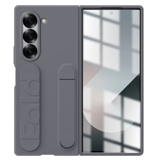 Samsung Galaxy Z Fold6 Matte Skin Feel Band & Stand Case with Inbuilt Tempered Glass - Gray