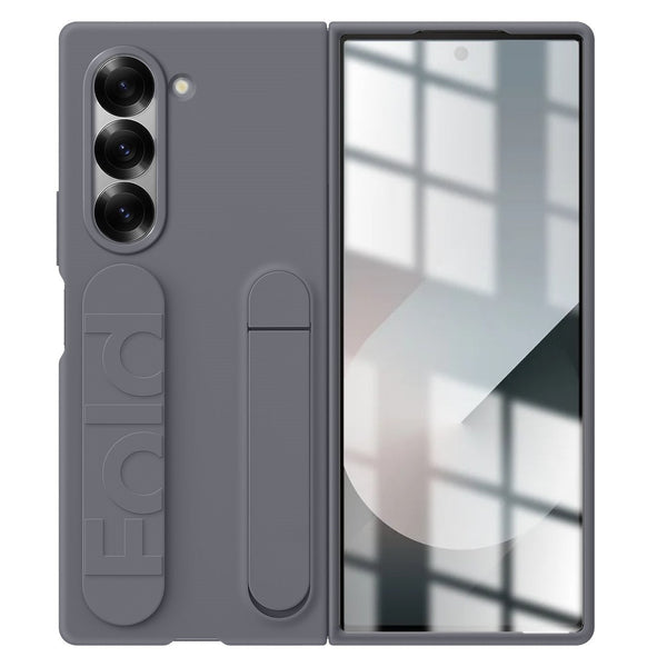 Samsung Galaxy Z Fold 6 Matte Skin Feel Band & Stand Case with Inbuilt Tempered Glass - Gray