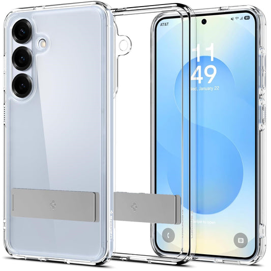 Samsung Galaxy S25 Shockproof Transparent Case with Metal Kickstand Holder - Clear