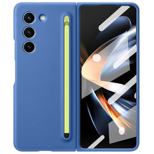Samsung Galaxy Z Fold 5 Skin Feel Slim S Pen Case with Front Glass Stylus - Blue