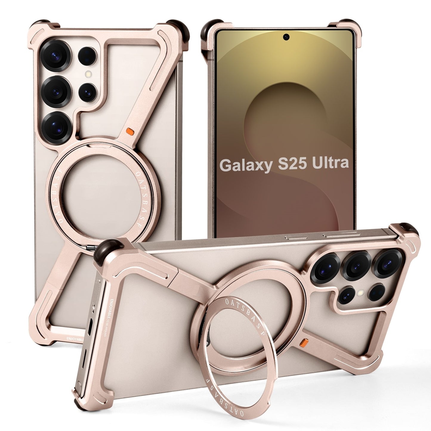 Samsung Galaxy S25 Ultra Z Shape Metal Bumper Case with Magsafe & 360° Rotatable Kickstand - Desert