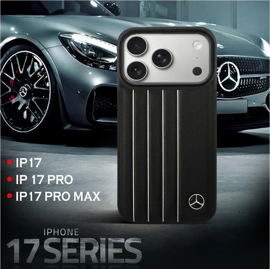 iPhone 17 Pro Max Leather Cover Sports Car Look Leather Case - Black