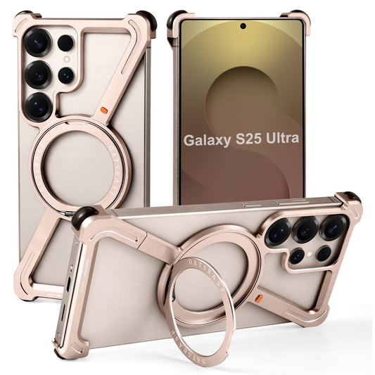 Samsung Galaxy S25 Ultra Z Shape Metal Bumper Case with Magsafe & 360° Rotatable Kickstand - Desert