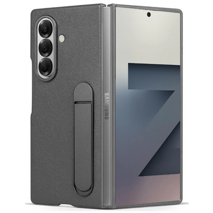 Samsung Galaxy Z Fold7 Leather Protective Shell Case Cover with Stand - Gray