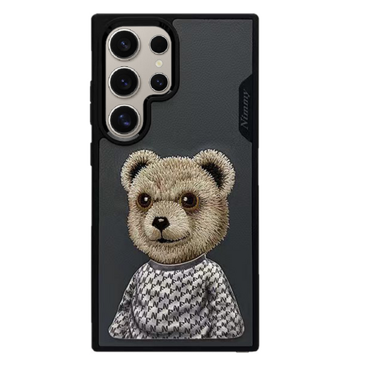 Samsung Galaxy S24 Ultra Nimmy Embroidery Leather Back Cover Case - Teddy