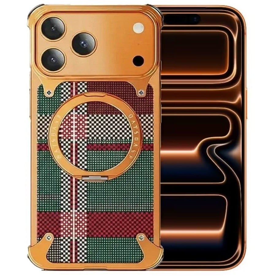 iPhone 17 Pro Max Titan Carbon Metal Frame Case with 360 Roatating Ring - Multicolor