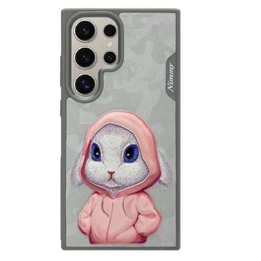 Samsung Galaxy S24 Ultra Nimmy Embroidery Leather Back Cover Case - Rabbit
