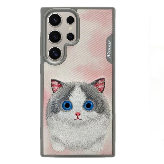 Samsung Galaxy S24 Ultra Nimmy Embroidery Leather Back Cover Case - Cat