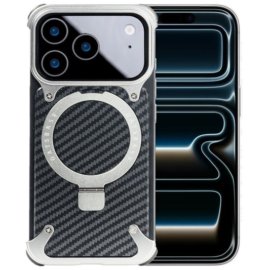 iPhone 17 Pro Max Metal Carbon Case with Stand and Magsafe - Silver