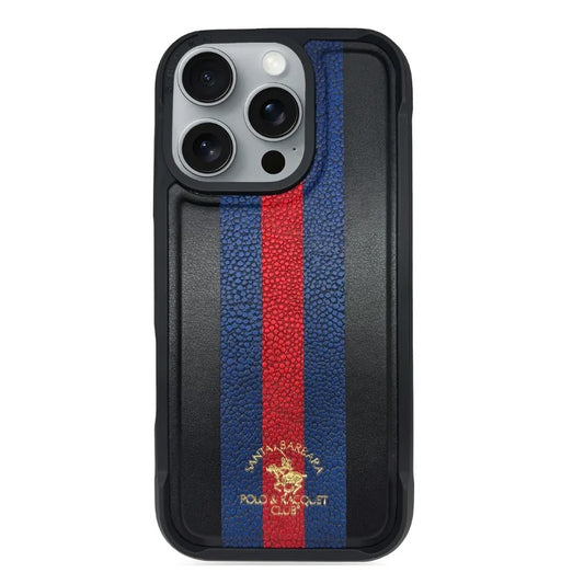 iPhone 16 Pro Santa Barbara Barton Series Polo Original Leather Case - Black/Navy