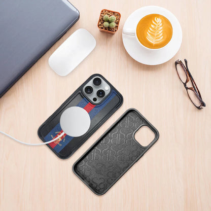 iPhone 16 Pro Santa Barbara Barton Series Polo Original Leather Case - Black/Navy