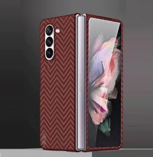 Samsung Galaxy Z Fold 5 V Shape Carbon Fiber Shockproof Case - Red