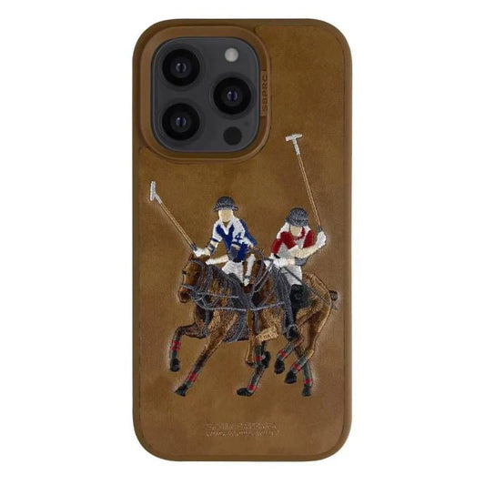 iPhone 14 Pro Max Santa Barbara Polo Jocky Series Leather Case - Brown