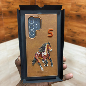 Samsung Galaxy S24 Ultra Embroidery PU Leather Case with Cloth