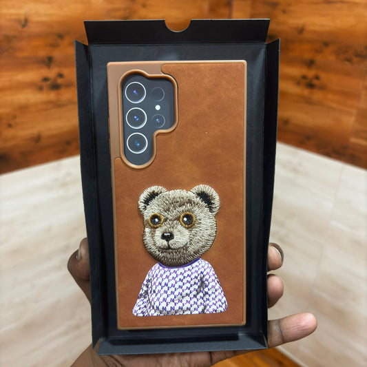 Samsung Galaxy S24 Ultra Embroidery PU Leather Case with Cloth Inside - Bear