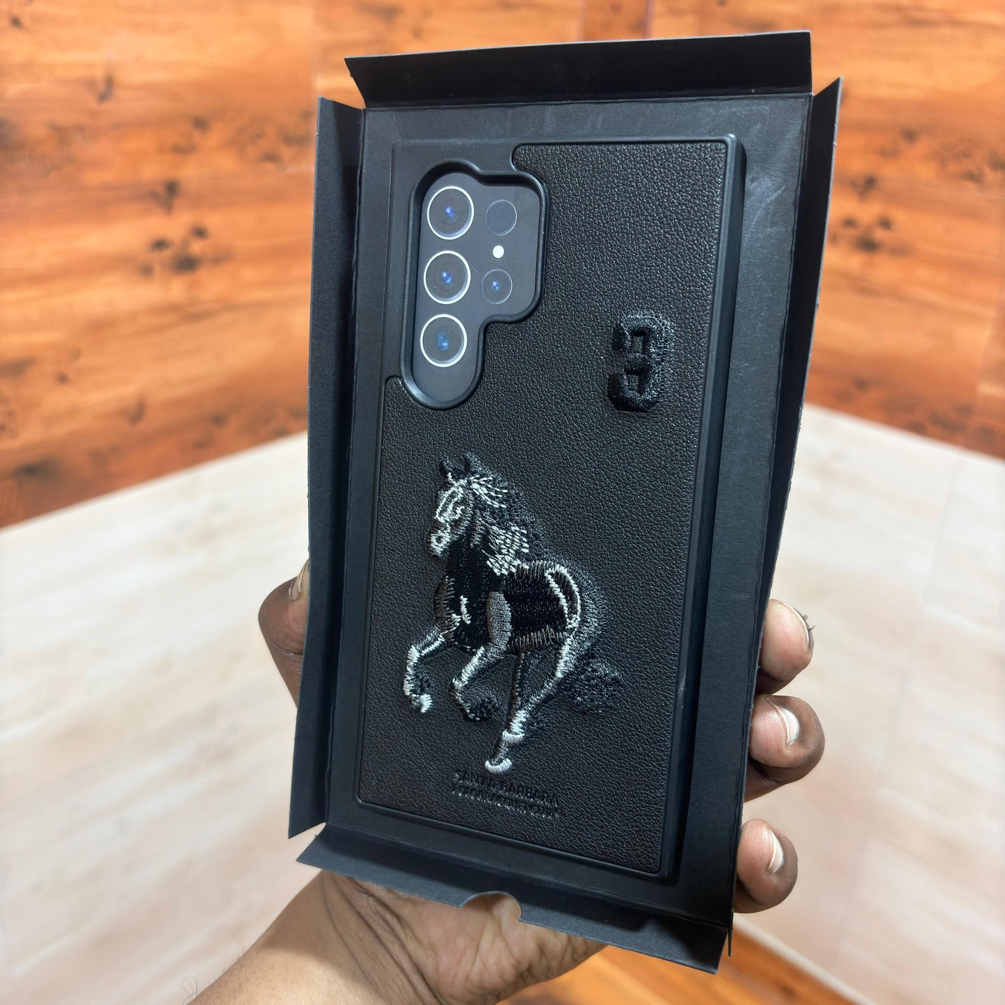Samsung Galaxy S24 Ultra Embroidery PU Leather Case with Cloth Inside - Horse
