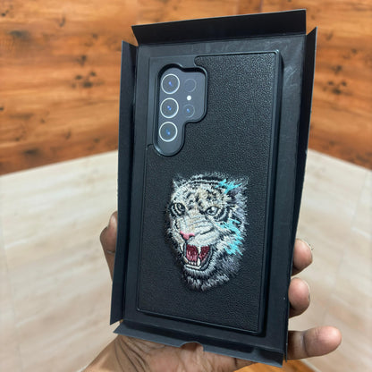 Samsung Galaxy S24 Ultra Embroidery PU Leather Case with Cloth Inside - Tiger