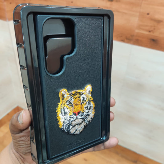 Samsung Galaxy S23 Ultra Embroidery PU Leather Case inside Cloth - Tiger
