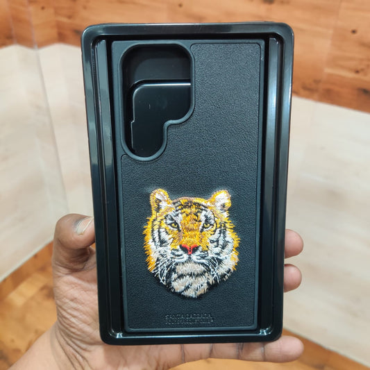 Samsung Galaxy S23 Ultra Embroidery PU Leather Case inside Cloth - Tiger