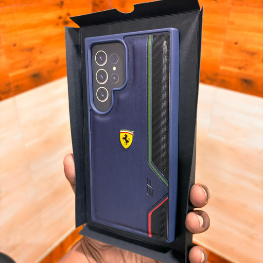Samsung Galaxy S23 Ultra Ferrari Logo PU Leather Case - Blue