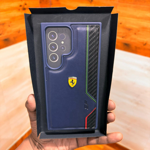 Samsung Galaxy S23 Ultra Ferrari Logo PU Leather Case - Blue