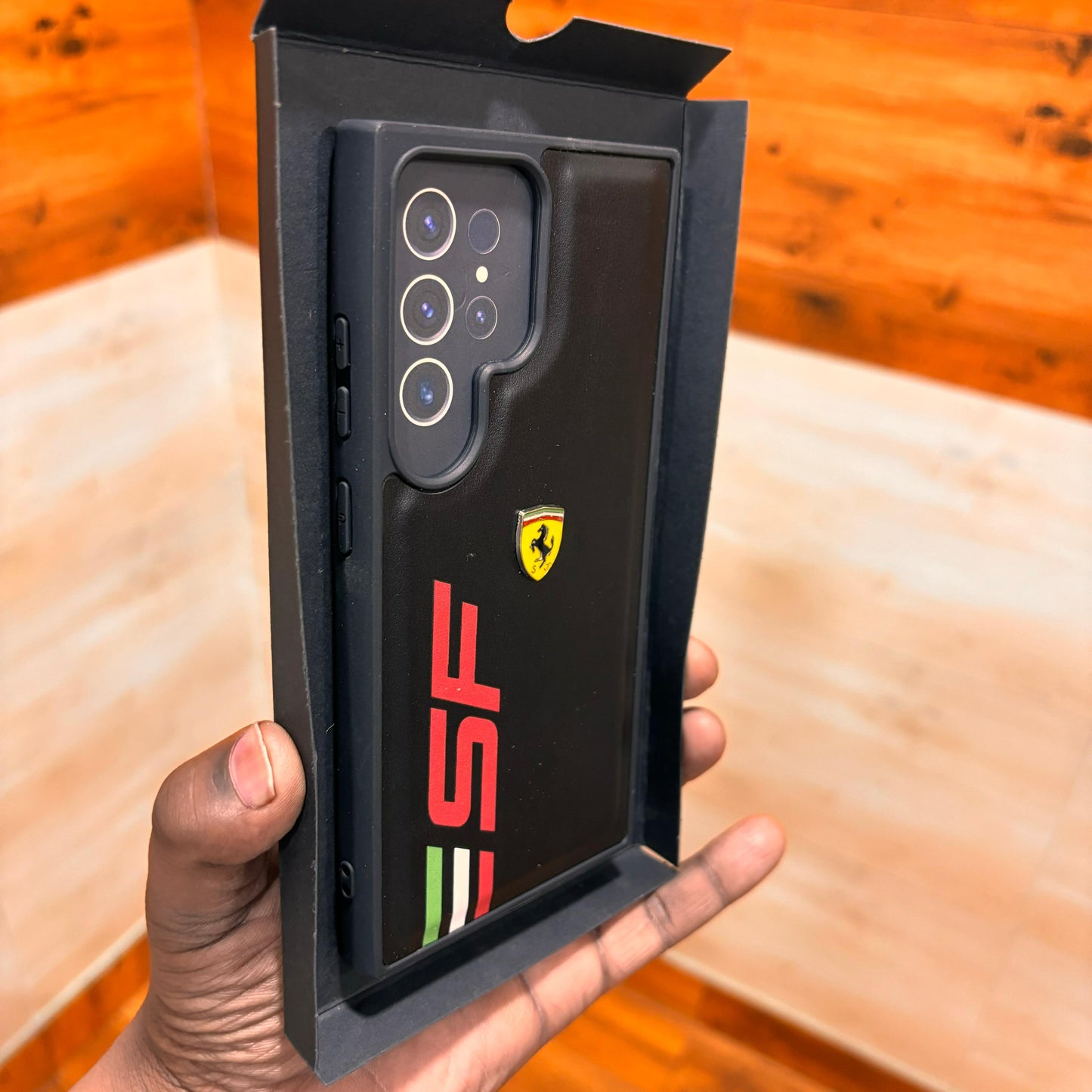 Samsung Galaxy S23 Ultra Ferrari Logo PU Leather Case - Black