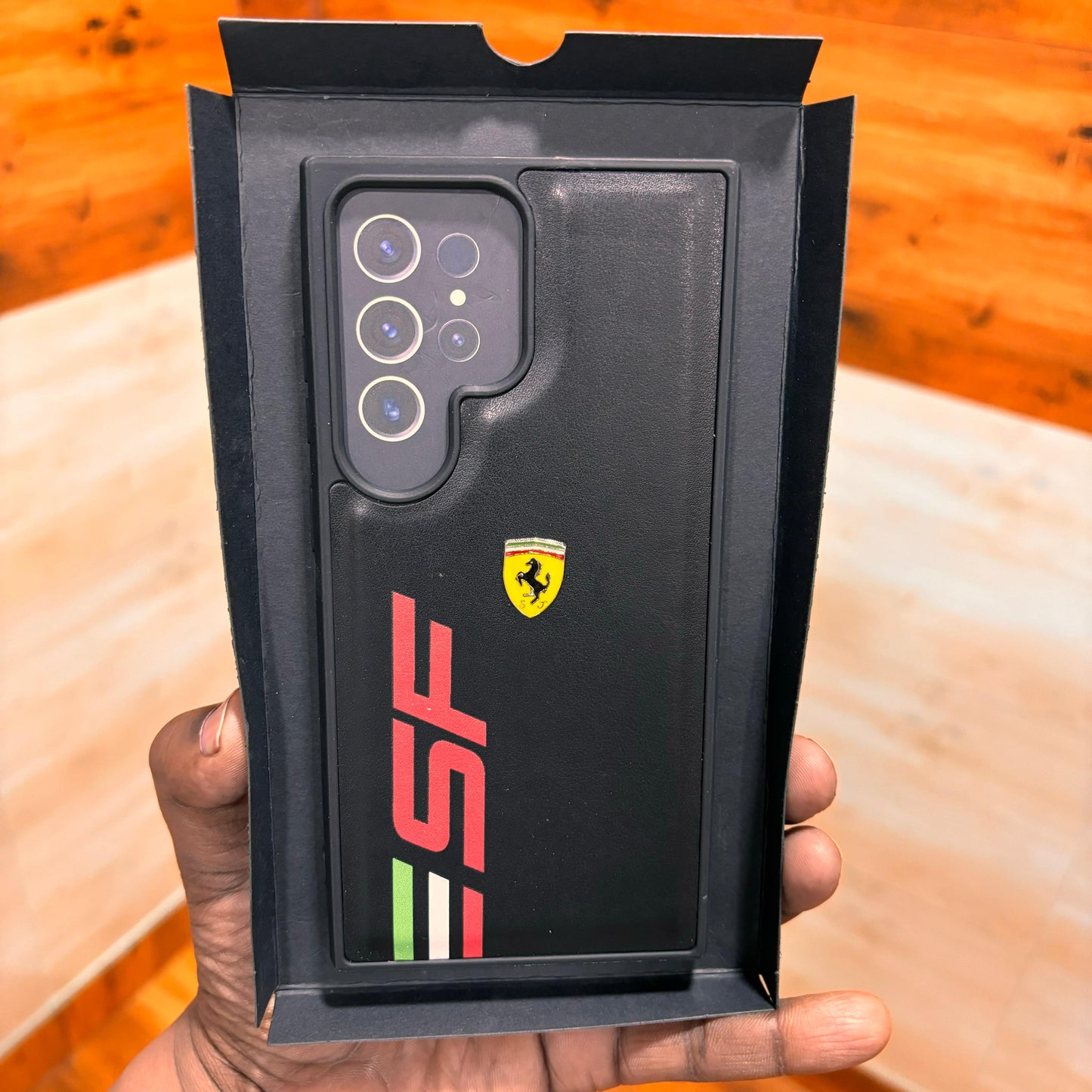 Samsung Galaxy S23 Ultra Ferrari Logo PU Leather Case - Black