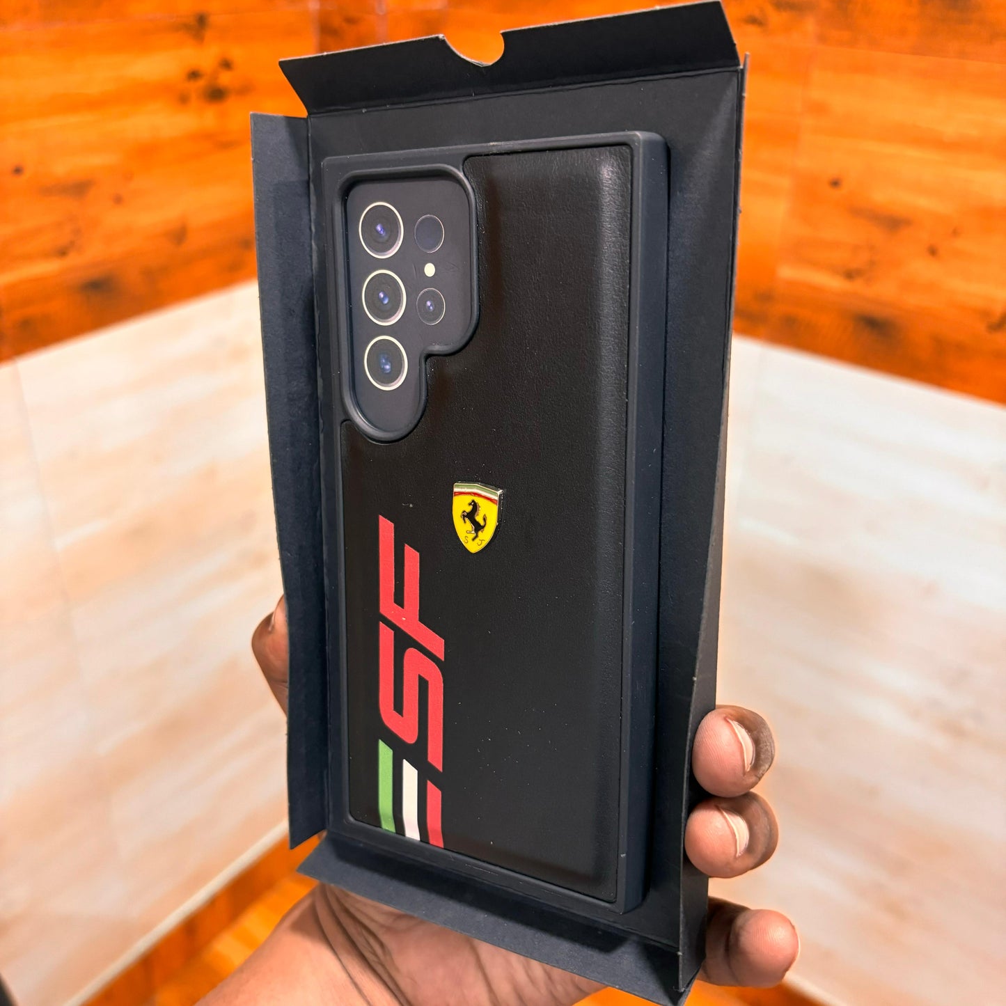 Samsung Galaxy S23 Ultra Ferrari Logo PU Leather Case - Black